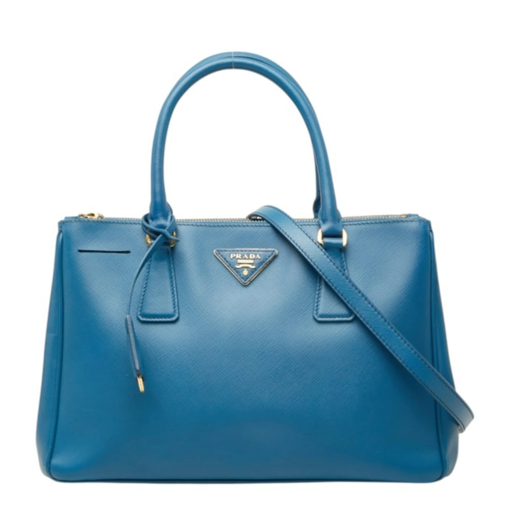 Prada Galleria Triangle Logo Plate Handbag/Shoulder Bag 2WAY BN1801 Blue Saff...